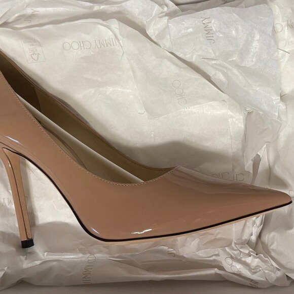 Jimmy Choo Love100 Ballet-Pink Patent-Leather Pointed Pumps with JC Emblem - Picture 12 of 14